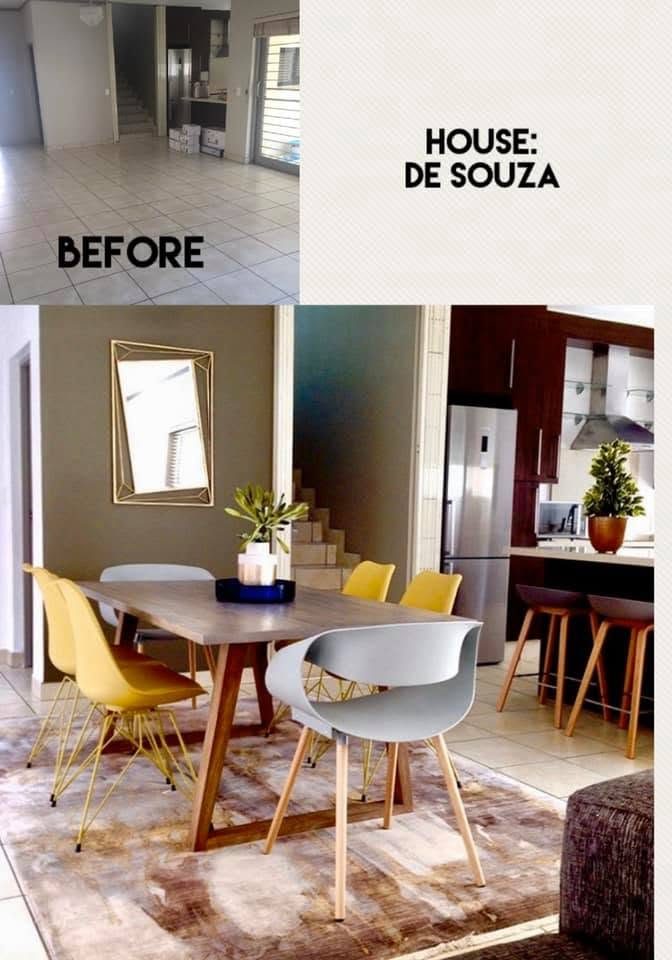 A dining area before and after styling